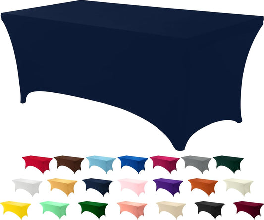 Utopia Kitchen 6ft Spandex Table Cloth Rectangle [1 Pack, Navy Blue] 200GSM Premium Stretch, Lycra, Washable and Wrinkle Resistant Table Cover Fitted for Event, Wedding, Banquet [72Lx30Wx30H Inch]