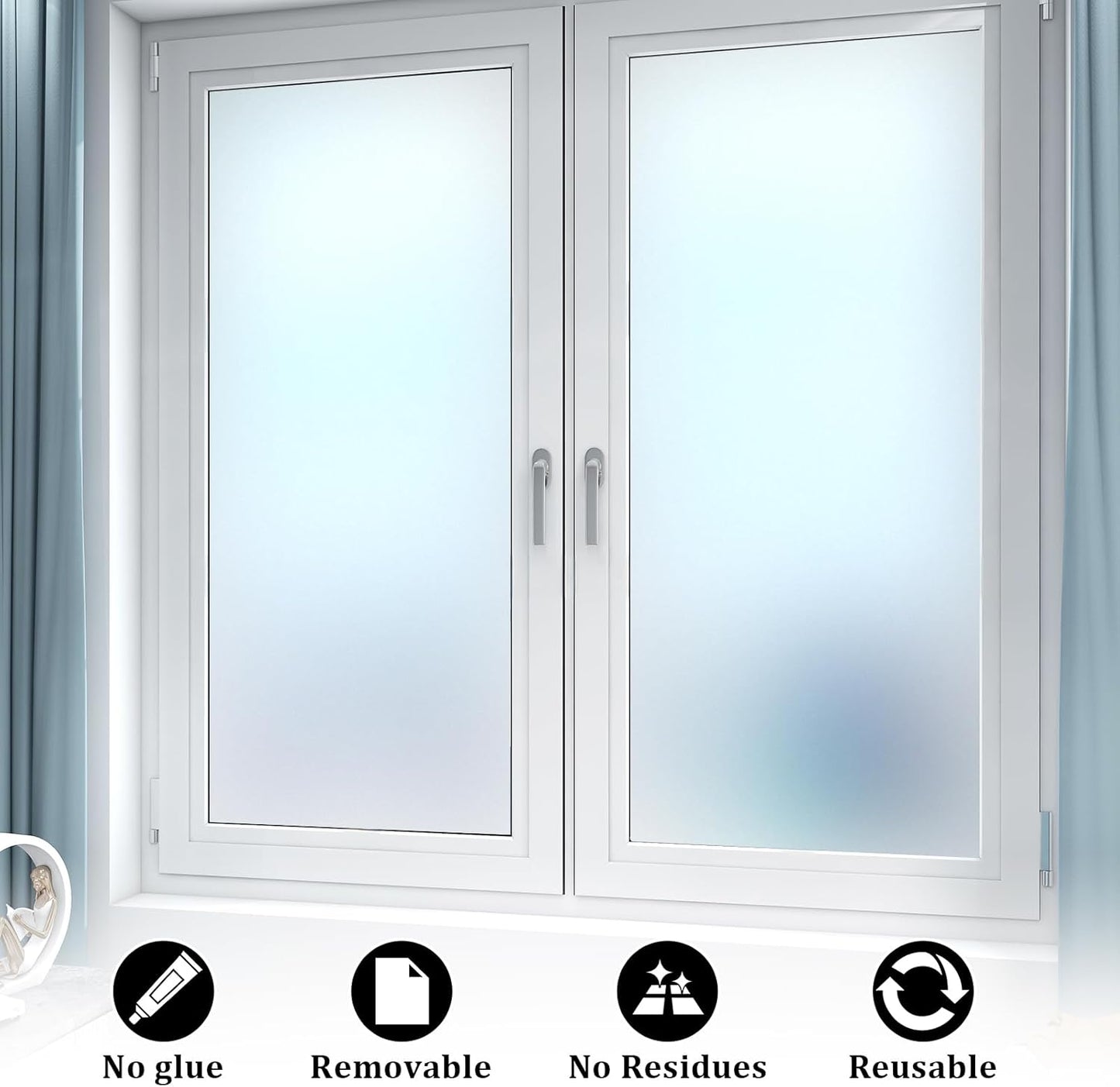 Window Privacy Film, Frosted Glass Static Cling Non-Adhesive Window Cover for Bathroom UV Sunlight Blocking Heat Control for Home Decorative Frosting Pure Matte White Size 23.6 x 78.7 Inches