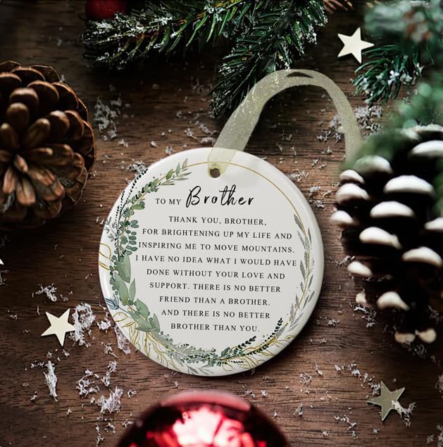 Brother Ornaments 2025 Brother Xmas Ornament Brother Christmas Ornament for Brother Forever Best Brother Ever Gift Double-Sided Printing Ceramic (2.9"
