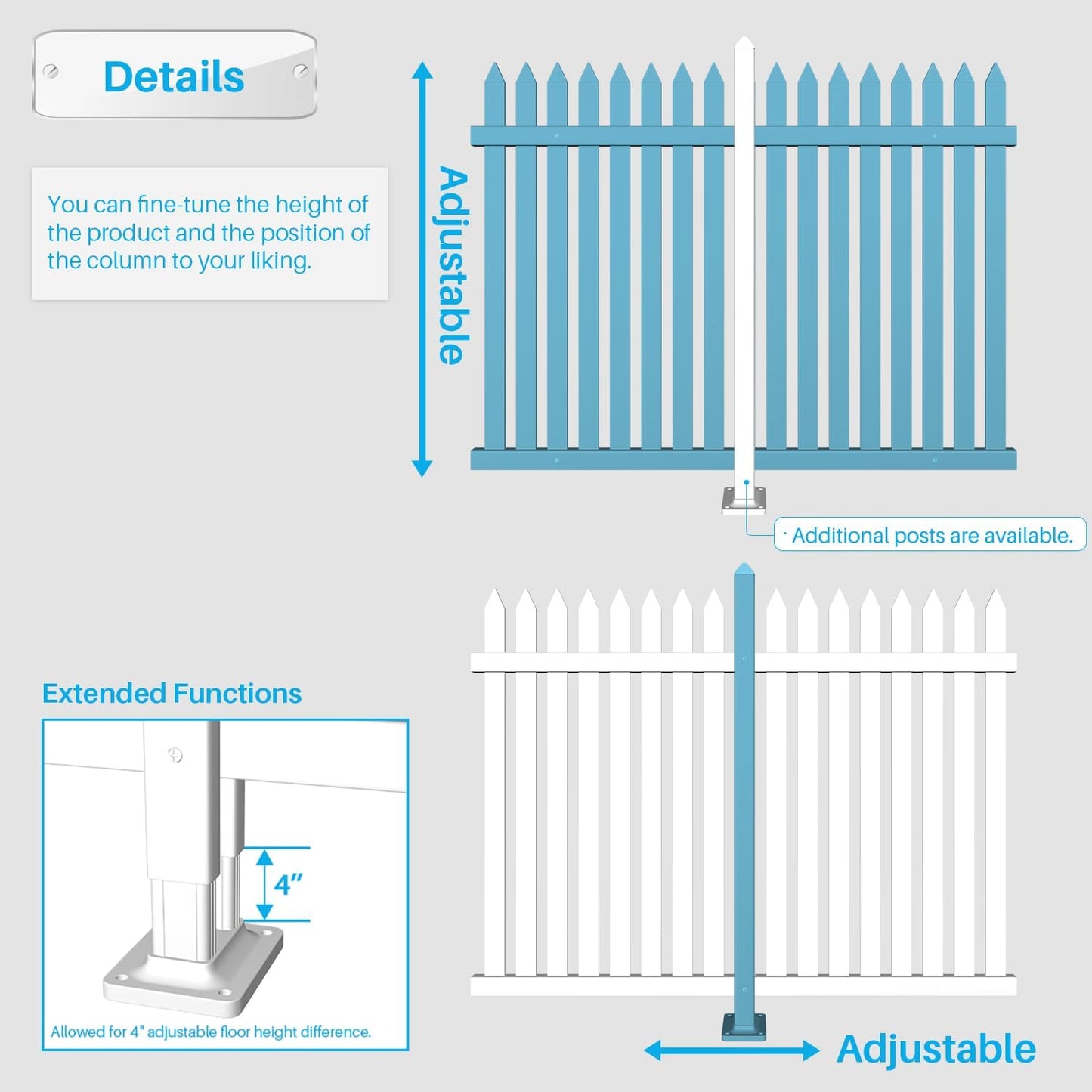 Patio 7 Sets Vinyl Picket Fence Panels 30" H x 84" W White PVC Decorative Fence for Front Yard Porch Patio Deck Pool Air Conditioner Fence Safety Dog Fence (34 Pickets, Straight)