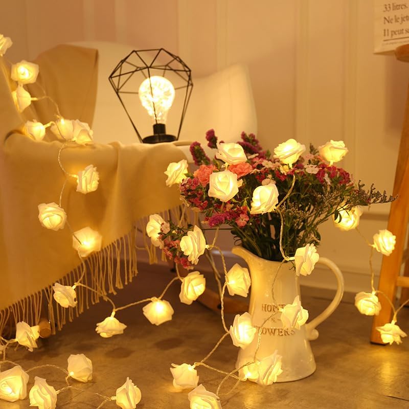 Everlasting Splashes LED Rose Flower Fairy String Lights Battery Operated Warm Flashing Light for Romantic Proposal Wedding Party Birthday Christmas Thanksgiving DIY Indoor OutdoorDecorations (Red)