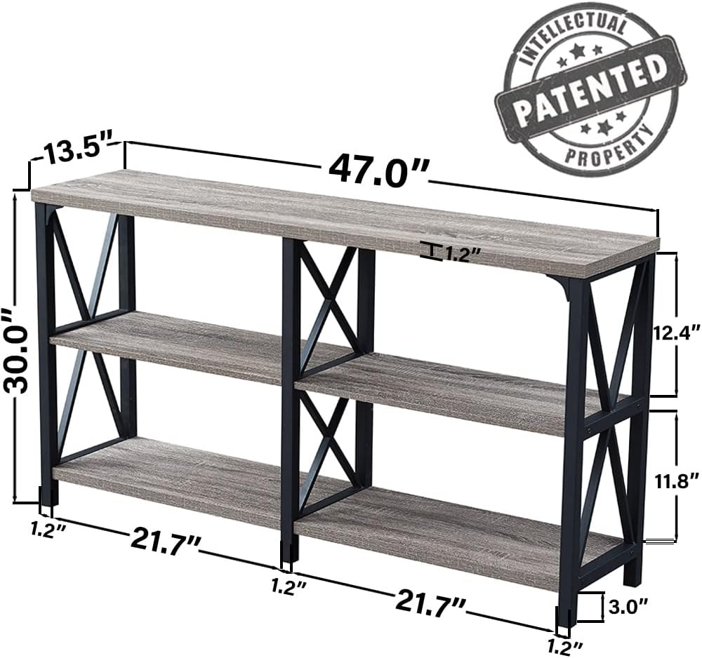 LVB Farmhouse Sofa Table, Rustic Console Table for Living Room, Entryway Table with Storage, Hallway Entry Table for Foyer, Light Grey Oak, 47 Inch