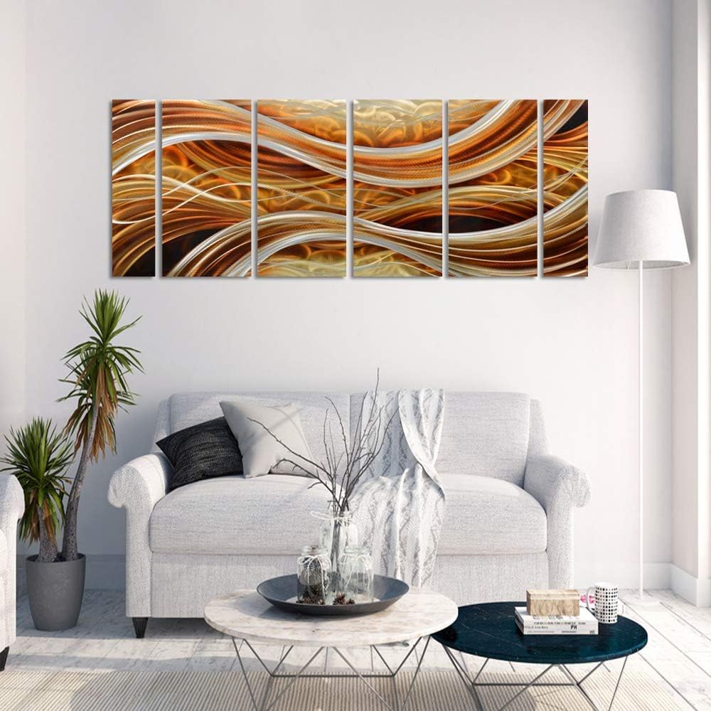 Yihui Arts Abstract Metal Wall Art Set - Hand Crafted 3D Aluminum Panels - 6 Piece Group Sculpture for Home, Office Decor - Living Room, Bedroom Accent Pieces