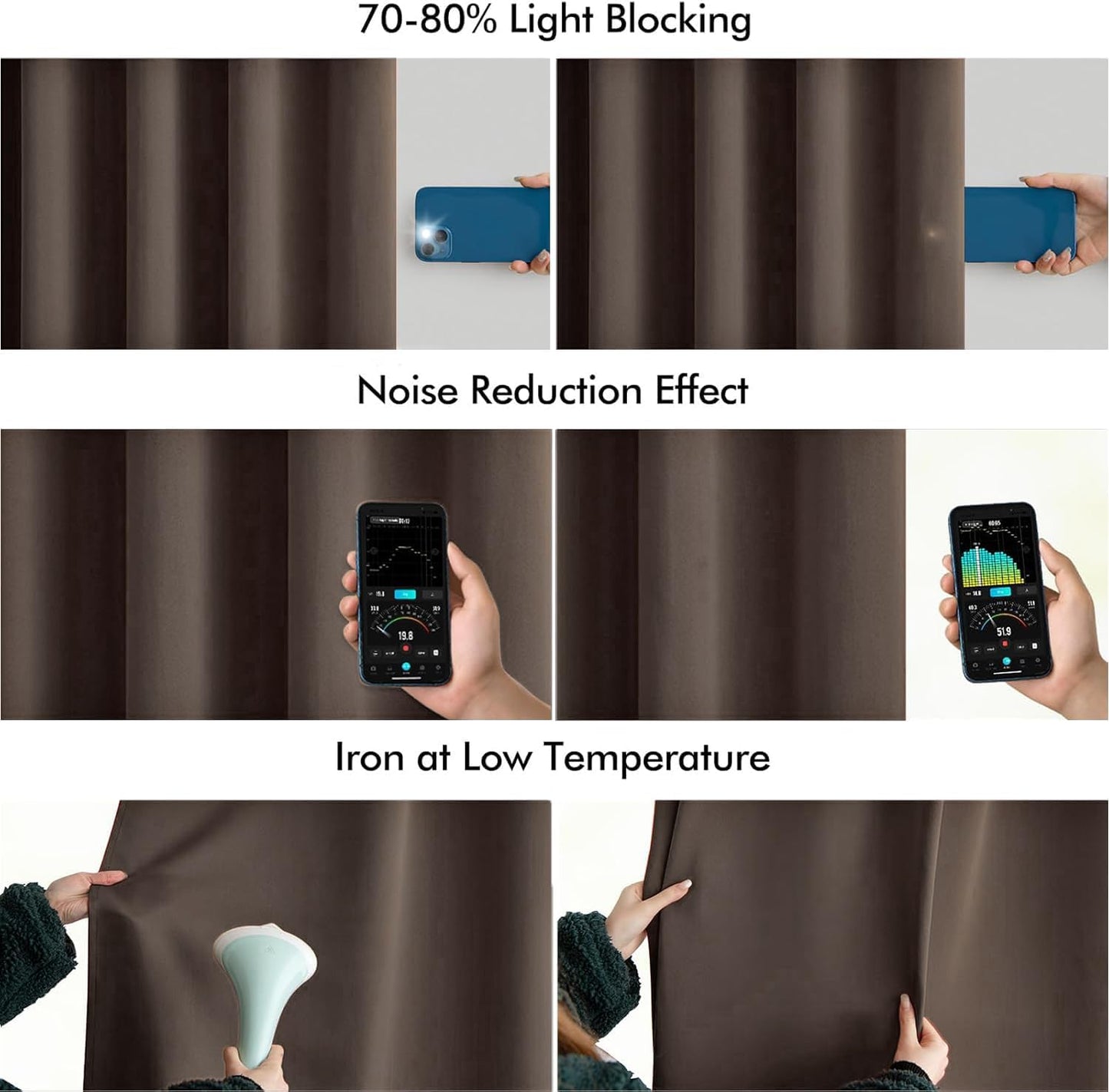 MIULEE Chocolate Brown Back Tab Blackout Curtains 102 Inch Long 2 Panels Set for Bedroom, Rod Pocket/Pinch Pleated Thermal Insulated Living Room Darkening Light Blocking Floor to Ceiling Drapes