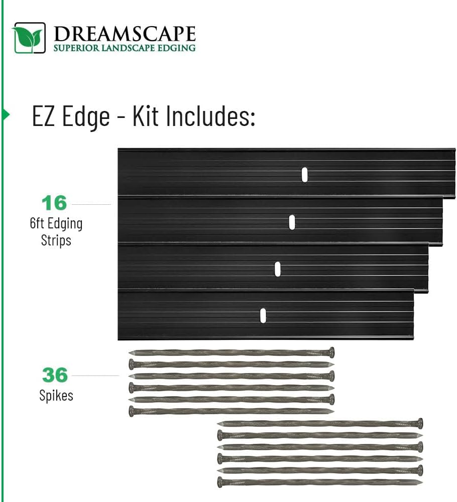 Dreamscape E-Z Edge Aluminum Landscape Edging - 12 Strips, 6ft Each (72ft Total), Mill Finish (Natural Aluminum) - Professional Quality Landscaping Border, Metal Divider for Lawn, Garden, Flowerbed…