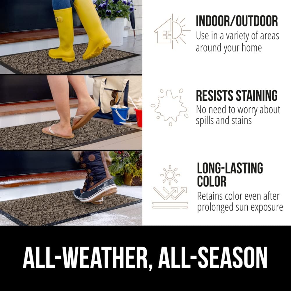 GORILLA GRIP 100% Waterproof All-Season WeatherMax Doormat, 47x35, US Designed Natural Rubber, Stain and Fade Resistant, Low Profile Indoor Outdoor Door Mats, Easy Clean Patio Mat, Latte Quatrefoil