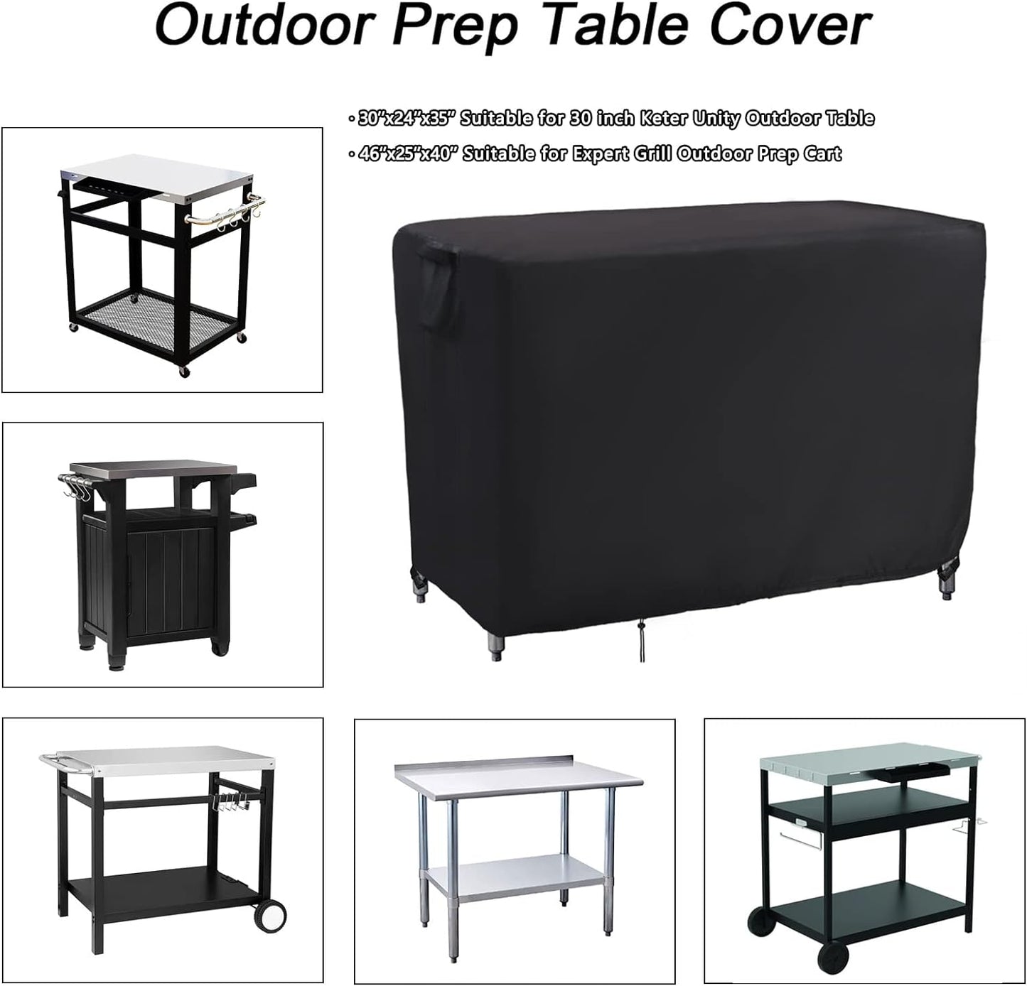Kingling Prep Table Cover for 30 inch Keter Unity Table, Waterproof Outdoor Stainless Steel Table Cover Protection for Patio Metal Grill Work Table/Cart - 30''L x 24''W x 35''H