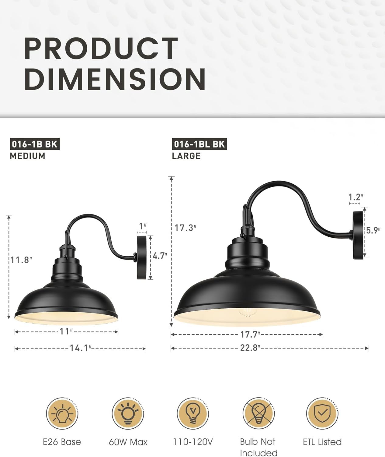 zeyu Black Gooseneck Barn Light, Modern Outdoor Wall Light Fixtures, Barn Light for Garden Garage, Matte Black Finish, 016-1BL BK