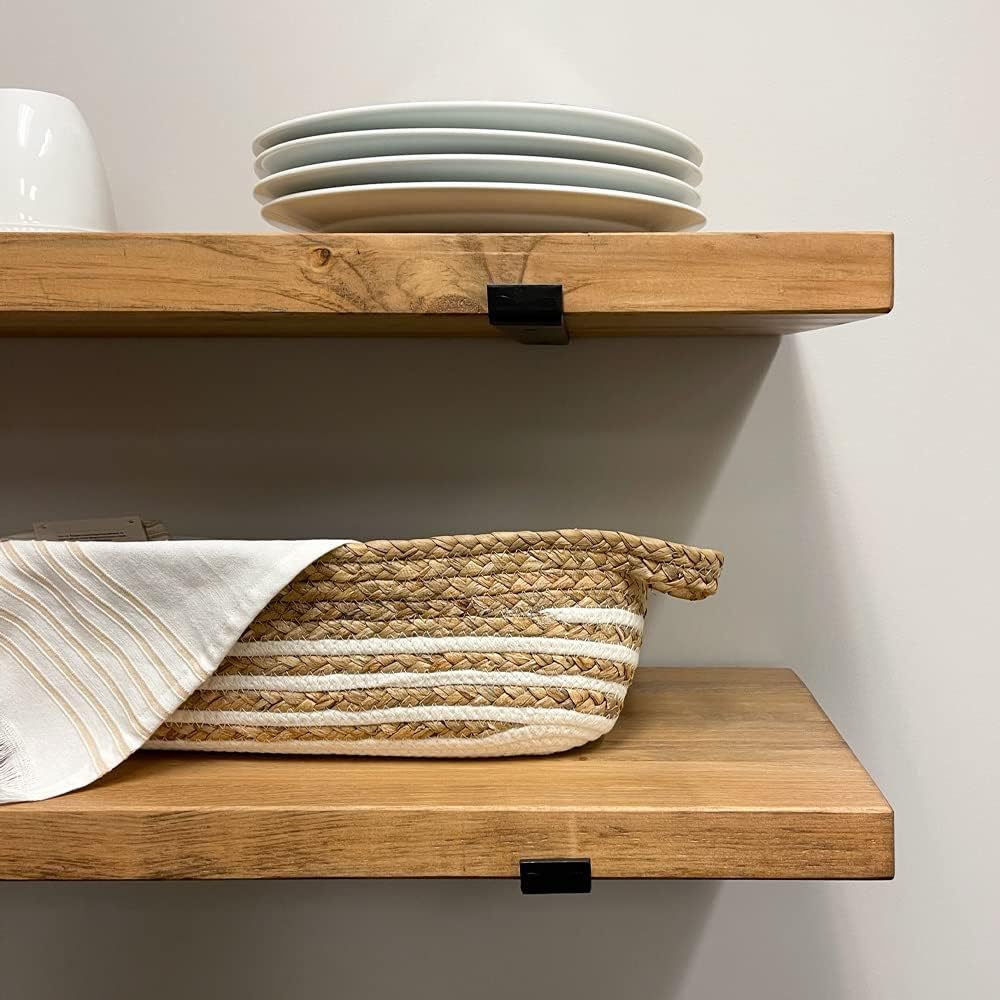 Rustic Shelves with J-Brackets Set of 2, Industrial Shelf, Kitchen Shelves, Solid Wood, Decorative Wall Storage, Heavy Duty, URBANDI (Brown, 24Wx12D)