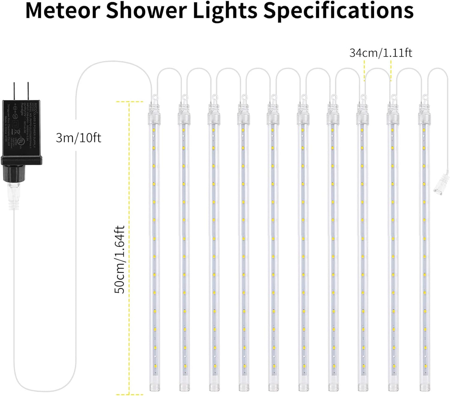4 Pack Meteor Shower Rain Lights - 20in, 40 Tube, 1440 LEDs Icicle Lights for Xmas, Halloween, Wedding, Party, Tree, Holiday Decoration, Warm White