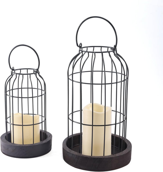 PHOSPHOR Rustic Farmhouse Decor Lantern Set of 2 Modern Farmhouse Decorative Indoor for Kitchen Fireplace Centerpiece Table Dinning Living Room