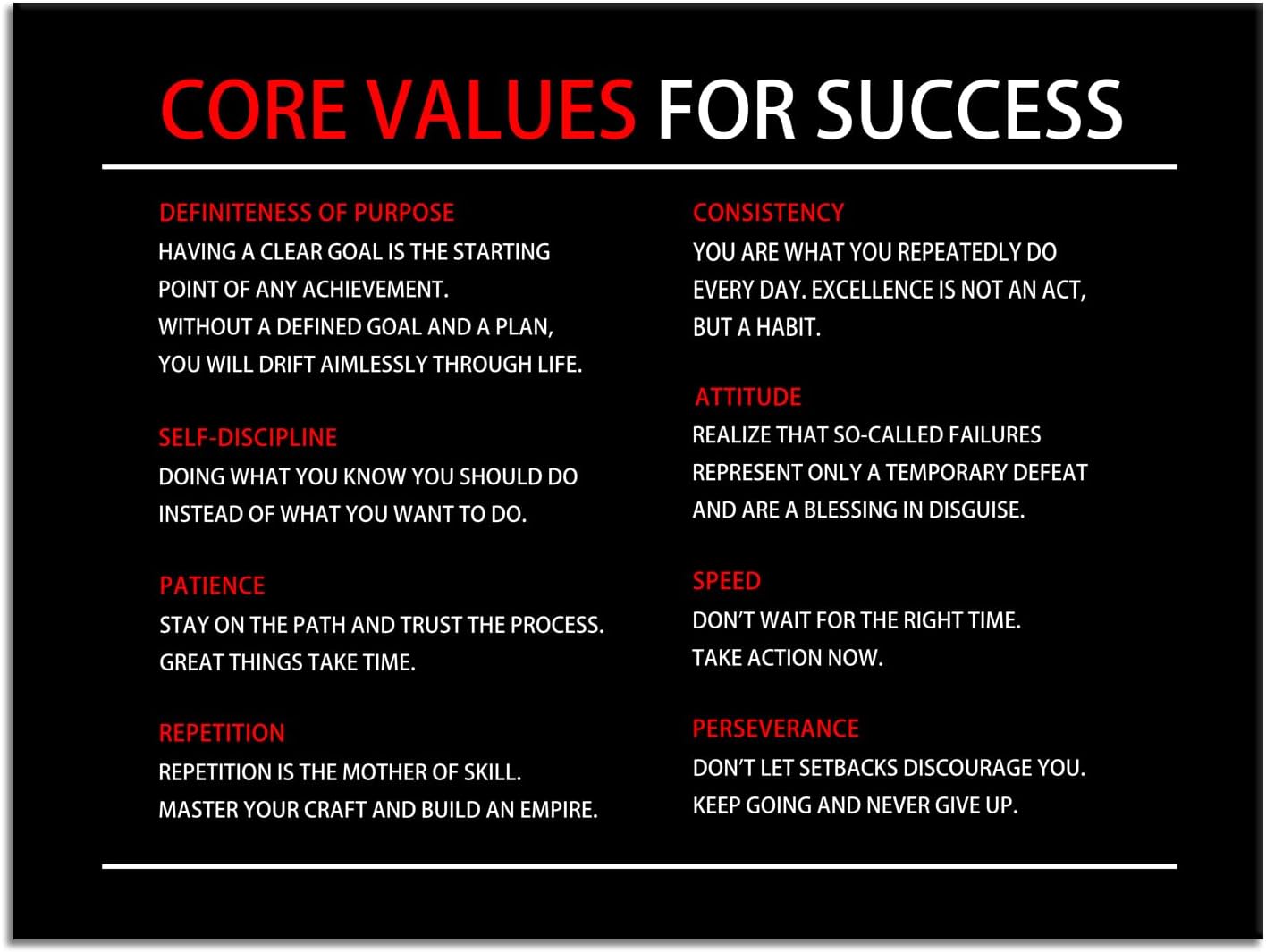 Inspirational Wall Art Motivational Core Values for Success Canvas Poster Print Artwork Picture Painting Wall Decor for Modern Home Bedroom Office ClassRoom Ready to Hang [30''Wx 40''H]