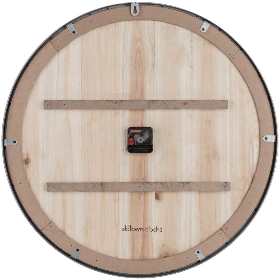 Oldtown Farmhouse Metal & Solid Wood Noiseless Wall Clock (Dark Brown, 24-inch)