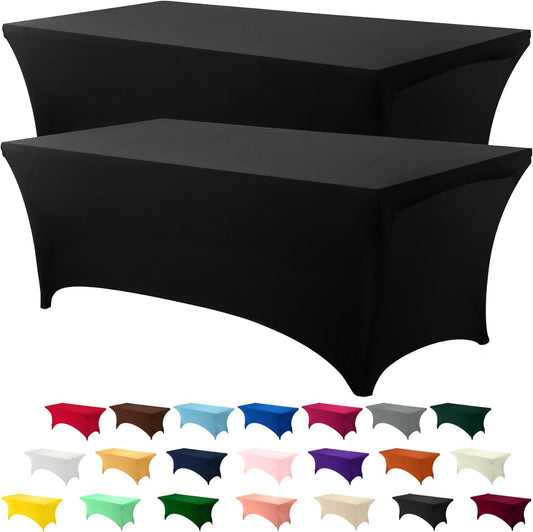 Utopia Kitchen 4FT Spandex Tablecloth [2 Pack, Black] 200 GSM Stretch, Fitted, Washable and Wrinkle Resistant Table Cloth Rectangle Cover for Trade Shows, Wedding, Parties [48Lx30Wx30H Inch]