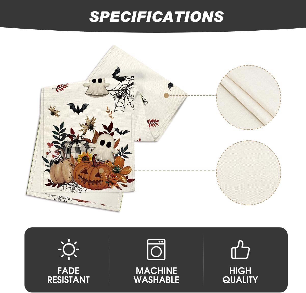 Artoid Mode Pumpkin Ghost Leaves Spider Web 210 GSM Halloween Table Runner, Spooky Kitchen Dining Table Decoration for Home Party Decor 13x48 Inch