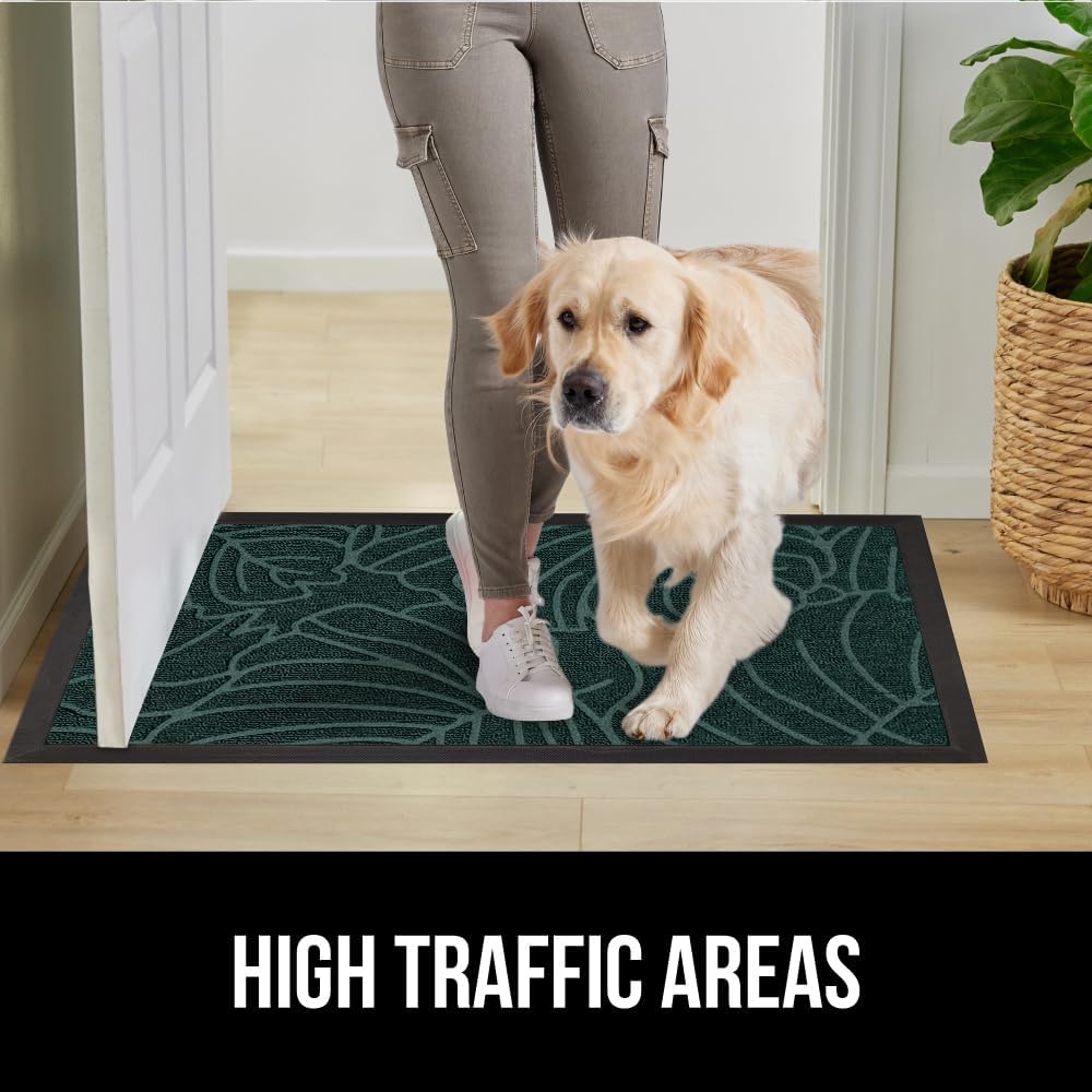 GORILLA GRIP 100% Waterproof All-Season WeatherMax Doormat, 34x58, US Designed Natural Rubber, Stain and Fade Resistant, Low Profile Indoor Outdoor Door Mats, Easy Clean Patio Mat, Green Palm