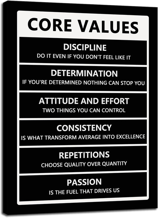 Core Values Poster Inspirational Wall Art Office Wall Decor Motivational Positive Quotes Painting Inspirational Painting Prints Artwork Home Living Room Decor Framed Ready to Hang[18" W x 24" H]