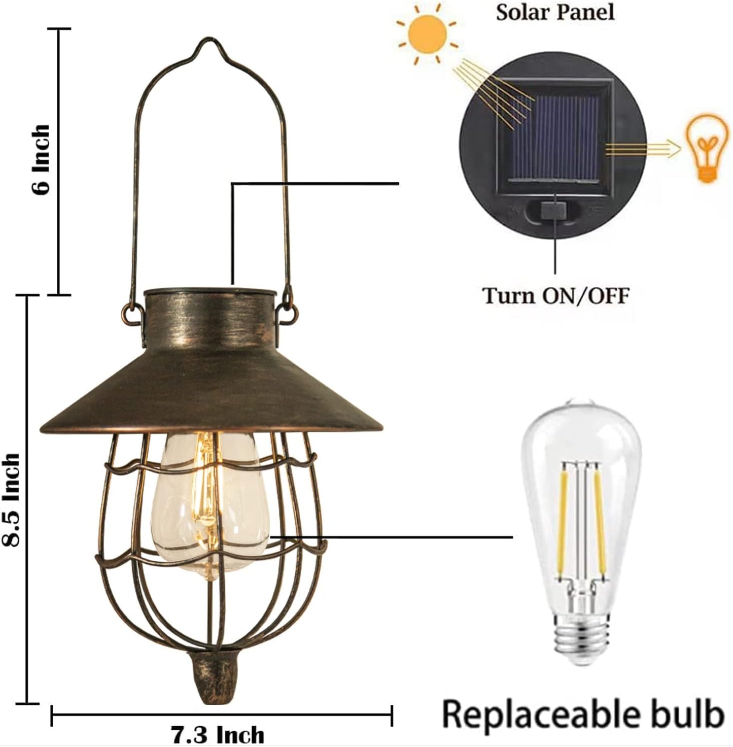 YAKii 6 Pack Solar Lantern Hanging Waterproof Outdoor Metal Solar Lamp with Warm White Light Decorate for Yard Garden Pathway Patio Porch (Antique Copper)