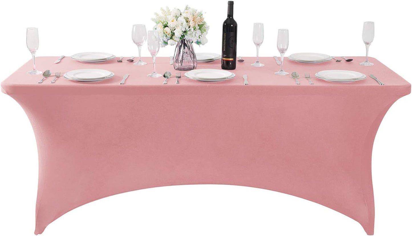 SuperO Waterproof Spandex Table Cover for 6FT Table Universal Fitted Stretch Tablecloth for Party, Banquet, Wedding and Events-Dusty Pink