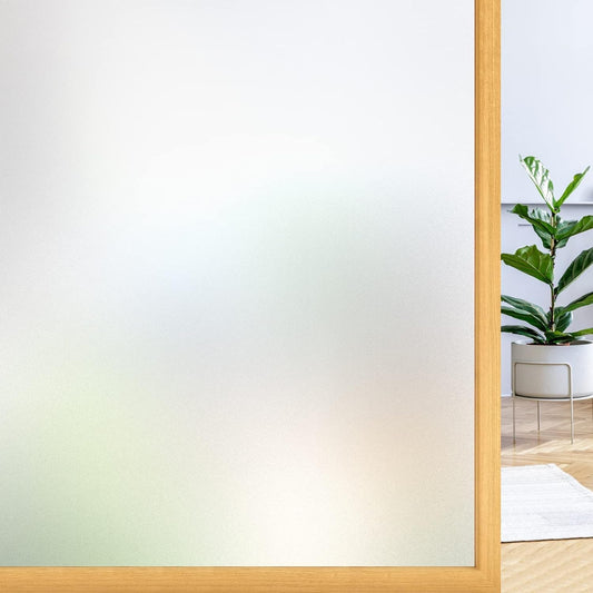 rabbitgoo Window Privacy Film, Frosted Glass Window Clings, Static Cling UV Heat Blocking Door Stickers for Home Bathroom, Removable Indoor Decal Coverings Day and Night, Pure, 35.4 x 196.8 Inches