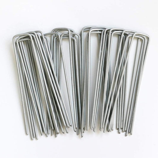 Petgrow 6 Inch Garden Stakes Galvanized Landscape Staples,U-Type Turf Staples for Artificial Grass, Rust Proof Sod Pins Stakes for Securing Fences Weed Barrier, Outdoor Wires Cords Tents Tarps