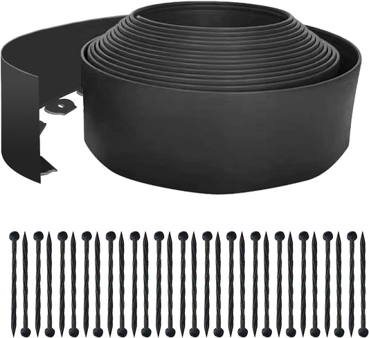 No Dig Garden Edging 33 FT Landscape Edging Extra Tall 4IN High, Landscape Edging with 30 Spikes, Flexible Lawn Edging for Landscaping Flower Beds Yard Pathway (Black)