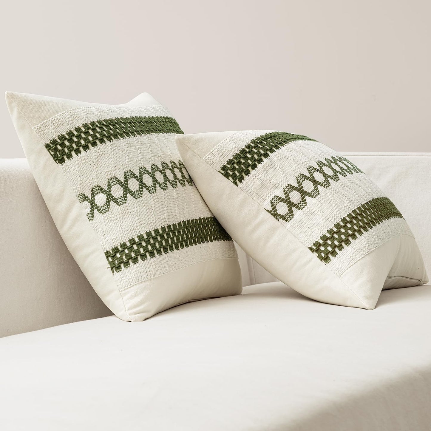 MIULEE Set of 2 Moss Green Boho Decorative Pillow Covers 20x20 Inch Farmhouse Rustic Couch Throw Pillows Modern Summer Cotton Cushion Covers Retro Cute Macrame Woven Home Decor for Bed Sofa Chair