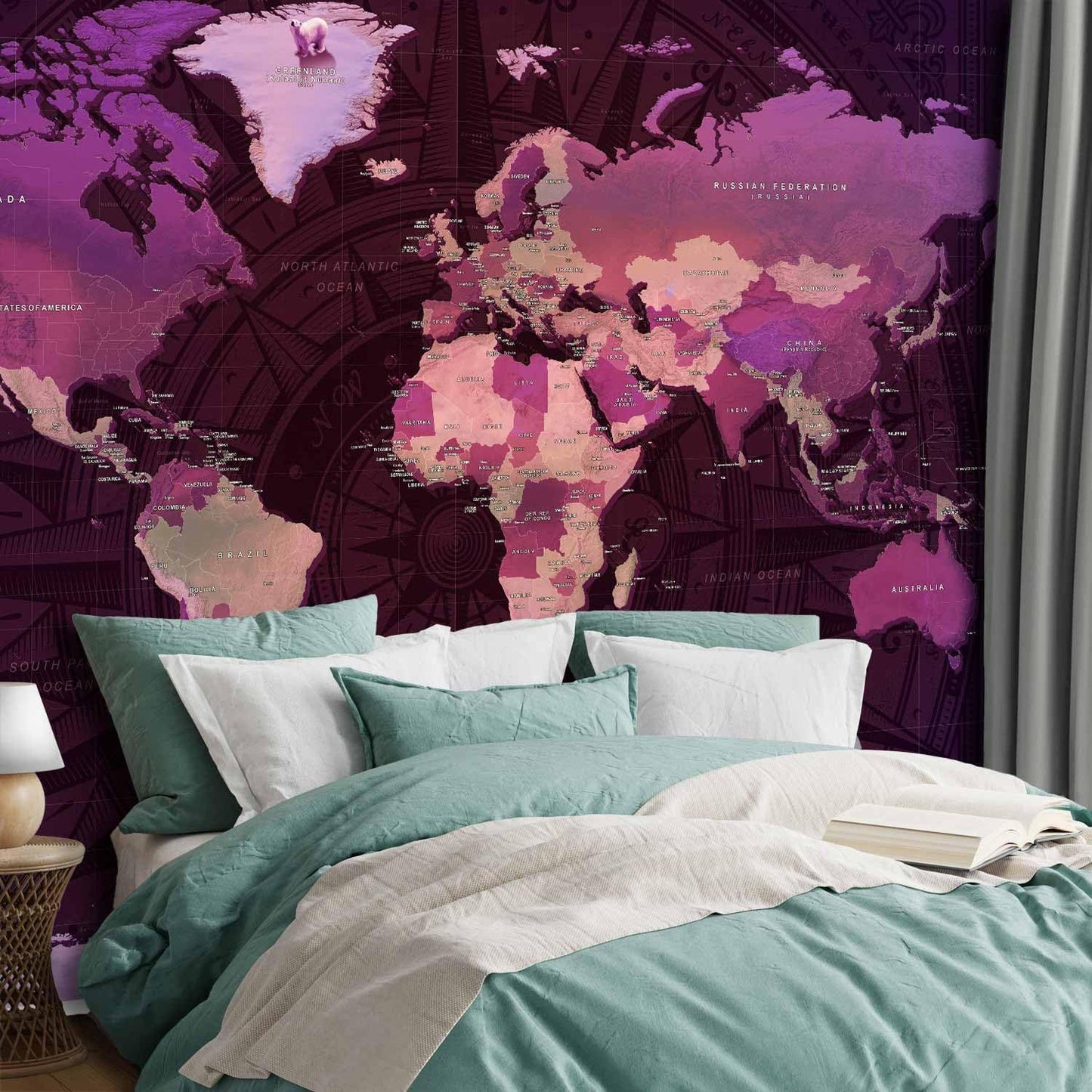 artgeist Wall Mural World Map 138x101 in - XXL Non-Woven Wallpaper Fleece Wall Decor Photo Print Picture Image Design Home Map of The World k-A-0273-a-a