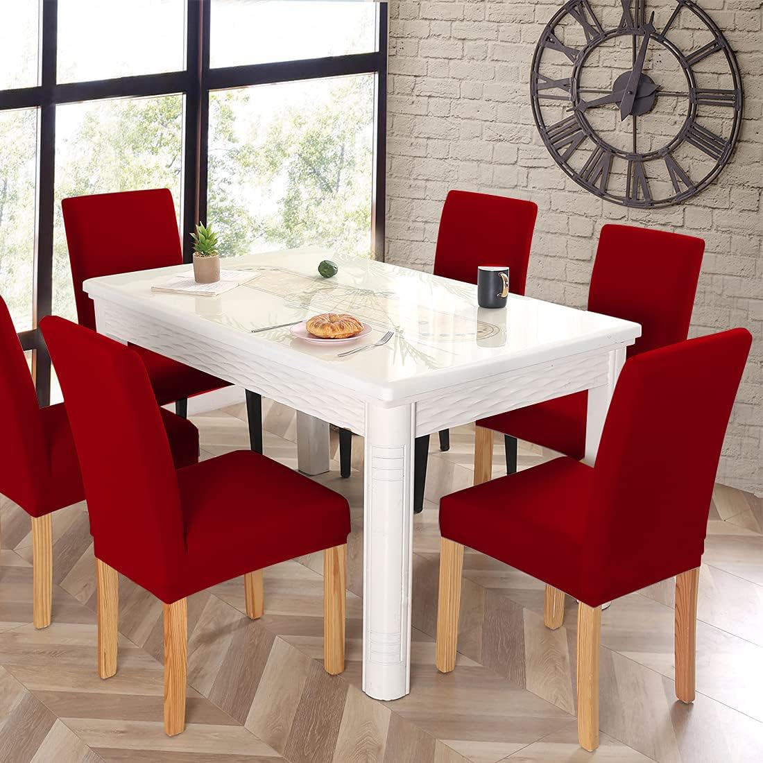 JQinHome 2 Pcs Dining Chair Slipcover,High Stretch Removable Washable Chair Seat Protector Cover for Home Party Hotel Wedding Ceremony