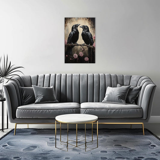 OAAPITI Crow Canvas Wall Art Black Raven Picture Print Pink Rose Poster Vintage Gothic Painting Artwork for Living Room Halloween Decor(Artwork-6,28"x42")