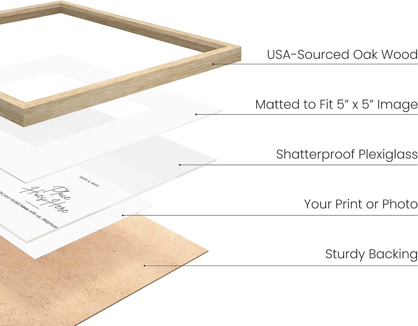 HAUS AND HUES Solid Oak Wood 10”x10”Picture Frames Matted to 5”x5” Set of 4-10x10 Photo Frame Set, Modern 10x10 Picture Frames with Mat, Square Photo Gallery Wall Frame Set (Beige Oak Frames)