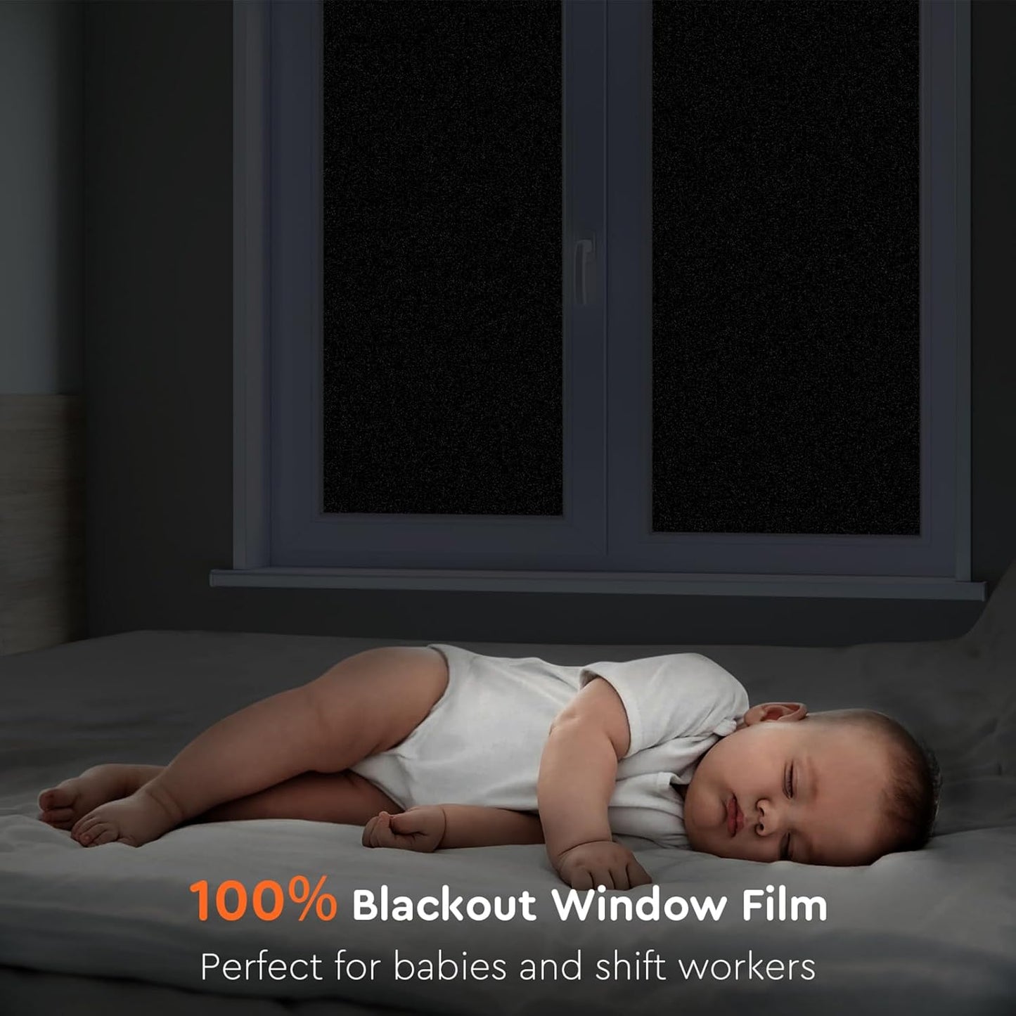 Kromapolis Blackout Window Privacy Film Total Light Blocking Room Darkening Window Covering, Removable Static Cling Frosted Glass Tint, Non-Adhesive, Black 35.4'' x 157.4''