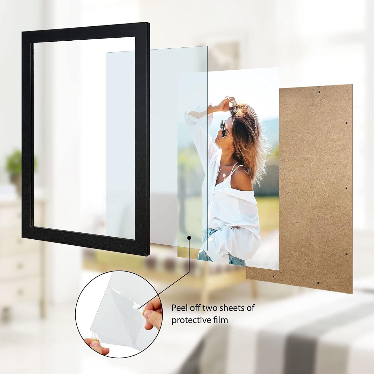 VCK 24x36 Solid Wood Poster Frames Black 3 Pack Picture Frame with Wall Mounting Hanging