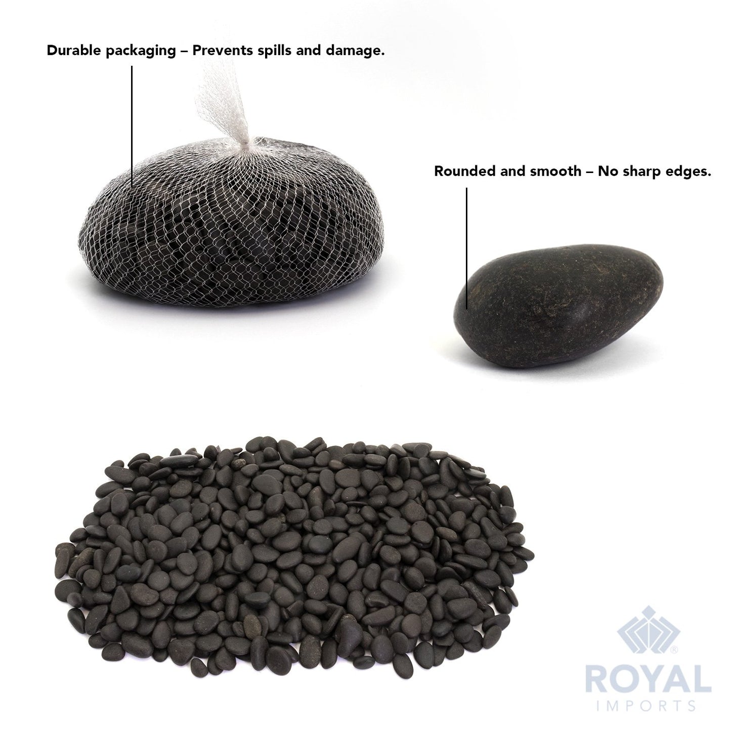 Royal Imports 5LBS River Rocks Decorative Ornamental Pebbles, Garden Landscaping Stones, Natural Gravel Filler for Plants, Vases, Succulents, Home Decor, Arts, Crafting, Animal Habitat - Medium Black