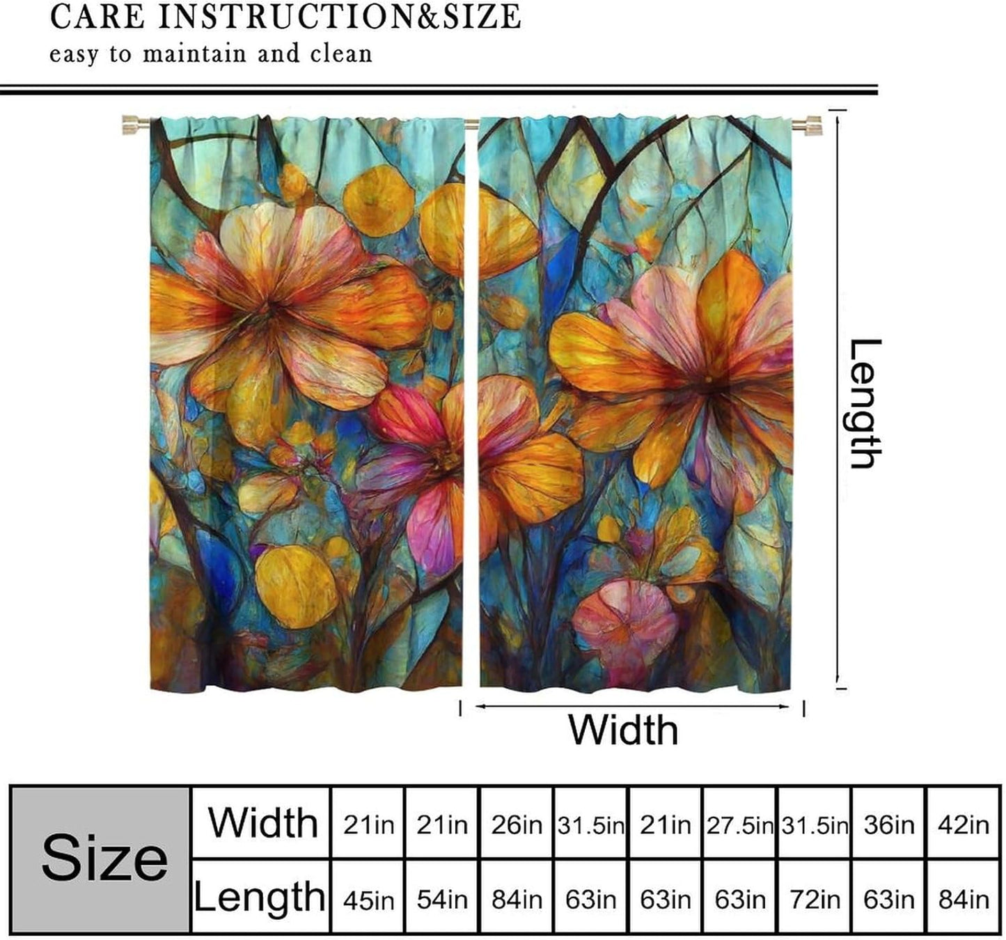 Stained Glass Curtains,Magic Forest Colorful Flowers Abstract Art Home Decor Drapes for Bedroom Living Room Kitchen Window Treatment 2 Panels Set Total Size 55" W X 63" L Inch