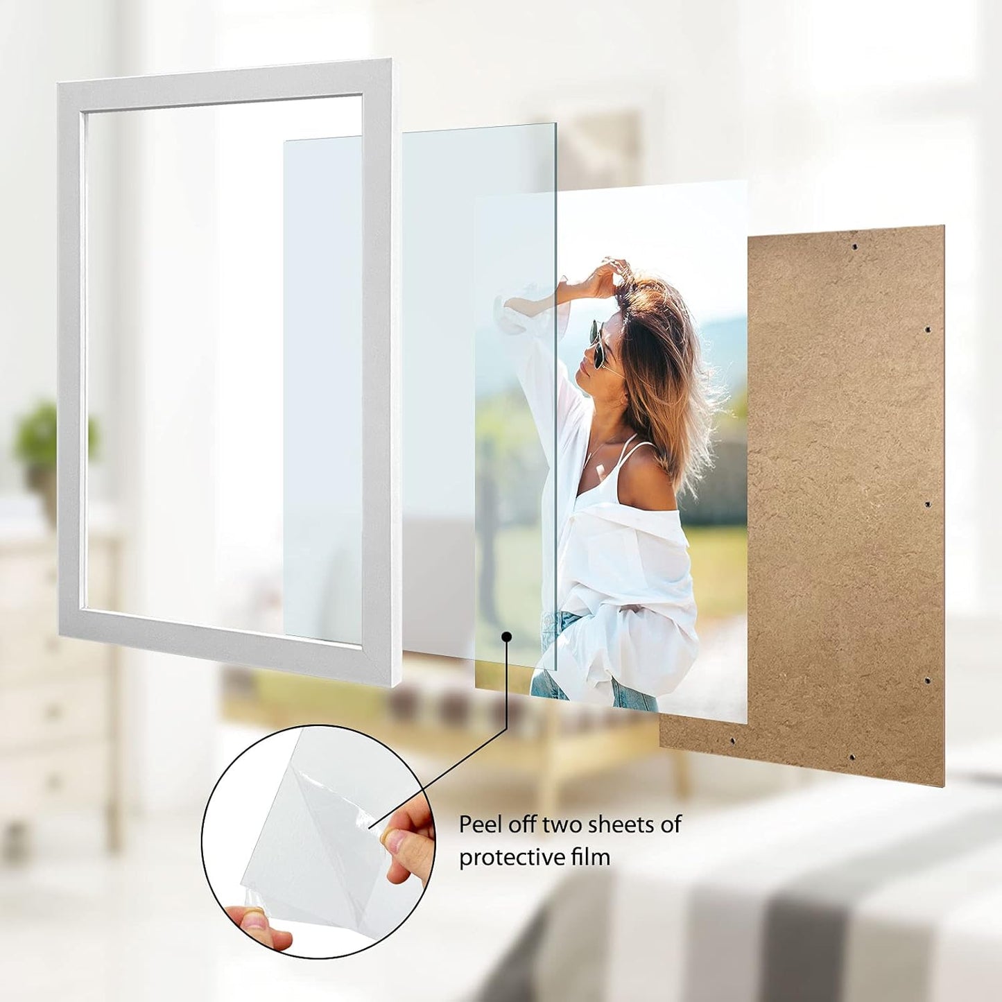 VCK Poster Frames 13x19 White 3 Pack, Solid Wood Picture Frames for Wall Mounting Hanging Art and Puzzle Frame