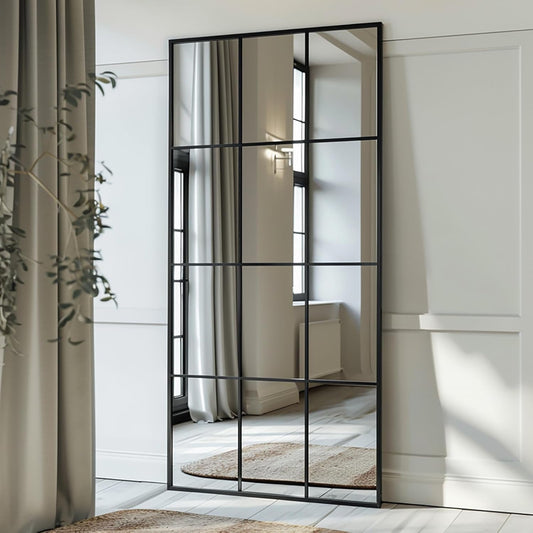 Windowpane Mirror Full Length 71"x30" Wall Mounted Art Pane Mirror Farmhouse Decorative Floor Mirror Leaning Hanging Wall Mirror for Bedroom Living Room Entrance