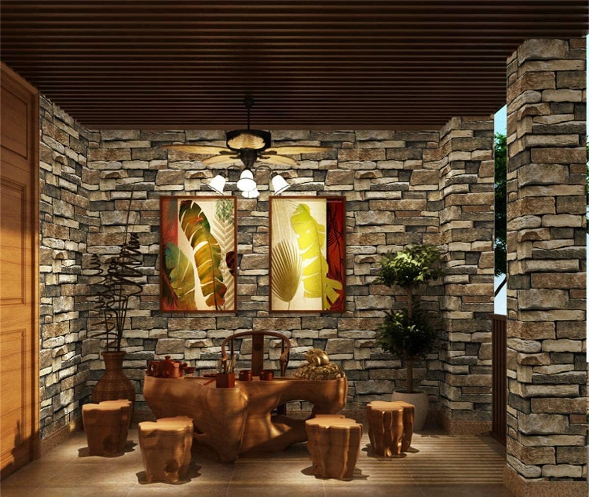 TUOKING Peel and Stick Stone Wallpaper Self-Adhesive Removable Wallpaper Home Decoration for Bedroom, Kitchen 17.7 in x 9.8 ft, Stone Brick