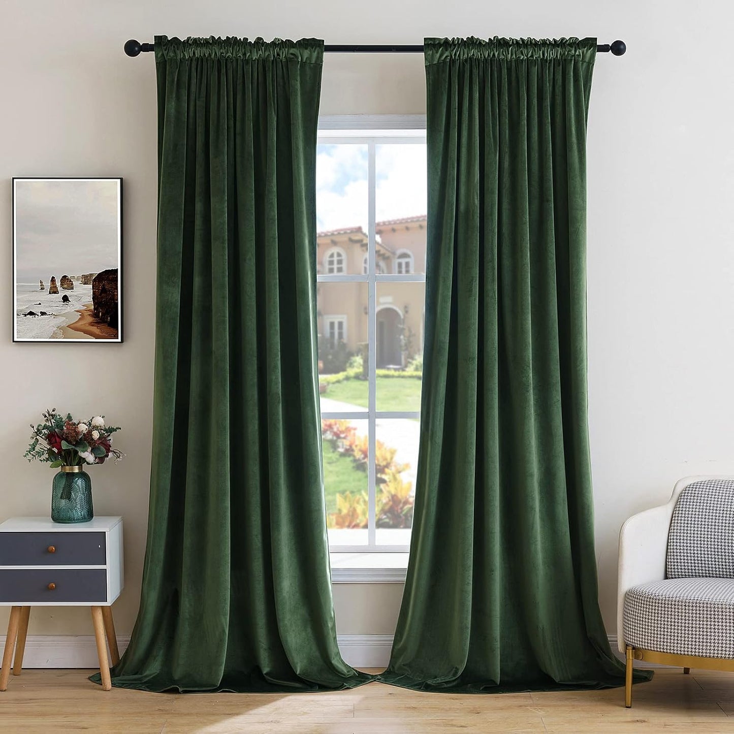 MIULEE Olive Green Velvet Curtains Thermal Insulated Blackout Curtain Drapes for Bedroom Living Room Darkening 108 Inches Long Curtains Panels Rod Pocket Set of 2