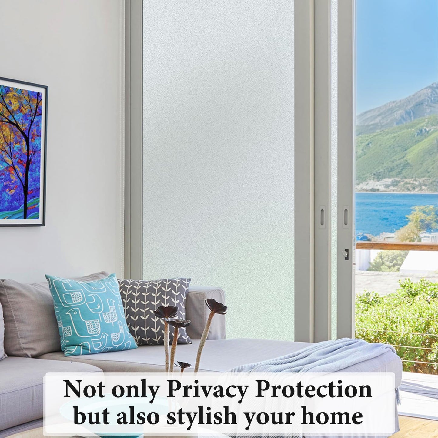 DUOFIRE Privacy Window Film Natural Frosted Glass Film Static Cling Glass Film No Glue Anti-UV Window Sticker Non Adhesive for Privacy Office Meeting Room Bathroom Living Room 23.6in. x 118in. S001