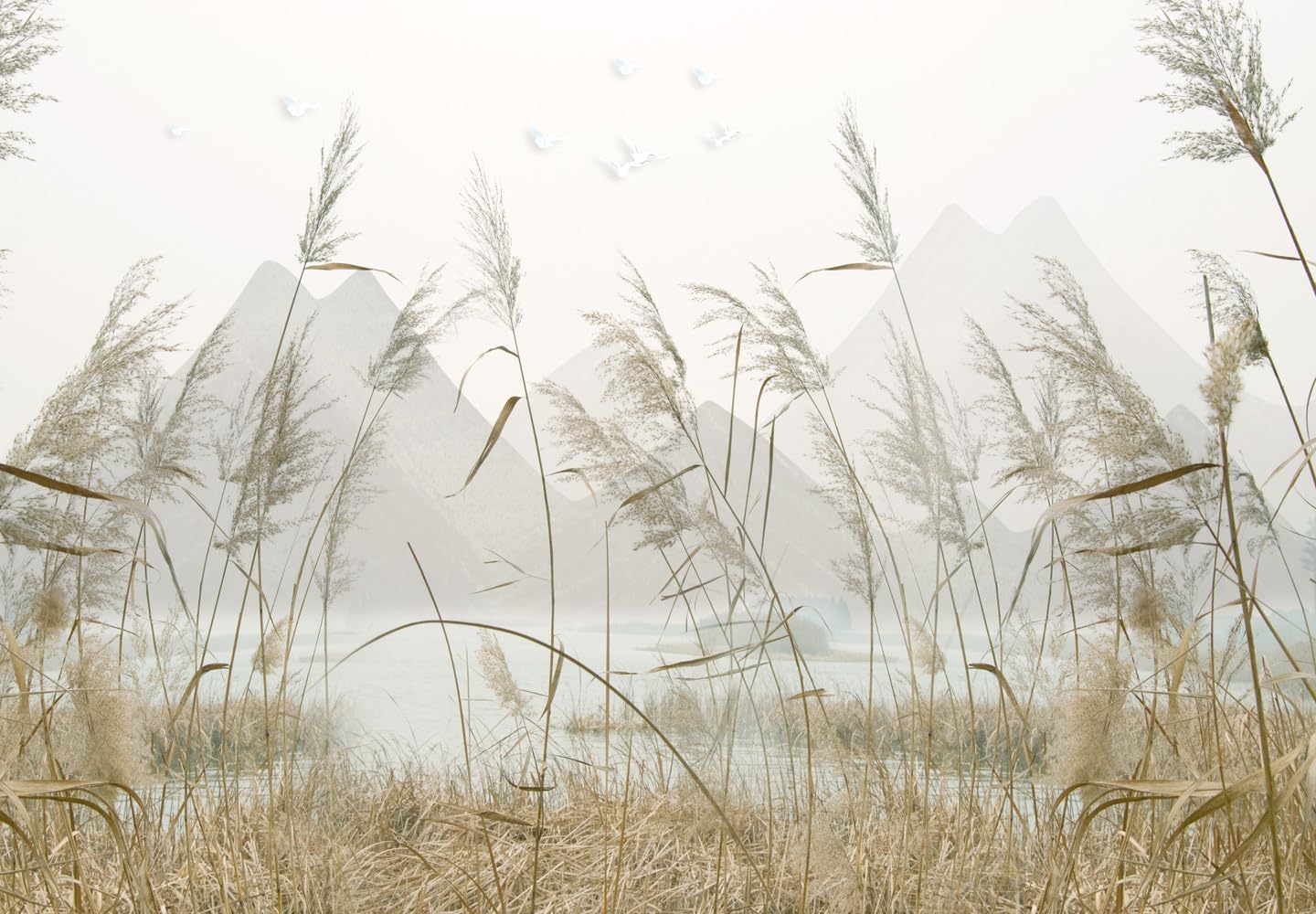 Reed Mountain Peak Wallpaper Lake Wall Mural for Bedroom Living Room (Not Peel n' Stick)