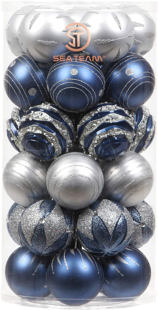 Sea Team 60mm/2.36" Set of Colorful Painted Sparkling Ornaments and Hanging Balls for Christmas Tree - 30pcs