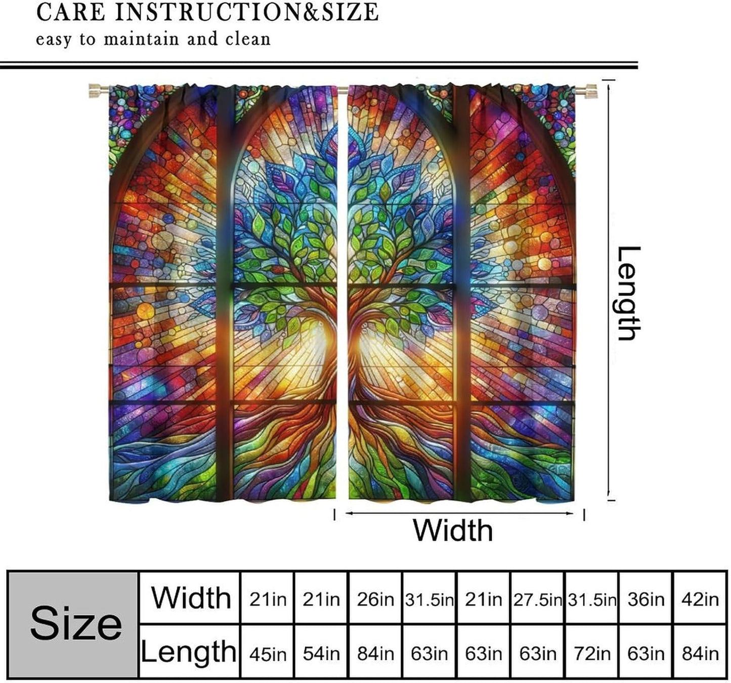 Stained Glass Curtains,Tree of Life Colorful Abstract Art Home Decor Drapes for Bedroom Living Room Kitchen Window Treatment 2 Panels Set Total Size 63" W X 63" L Inch