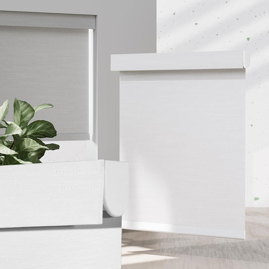 Blackout Roller Shades for Indoor Windows, Cordless Jacquard Fabric-Matched Roller Blinds, Easy to Install Privacy UV Protection Roll Up Blinds for Home Office, Pure White, Custom Size