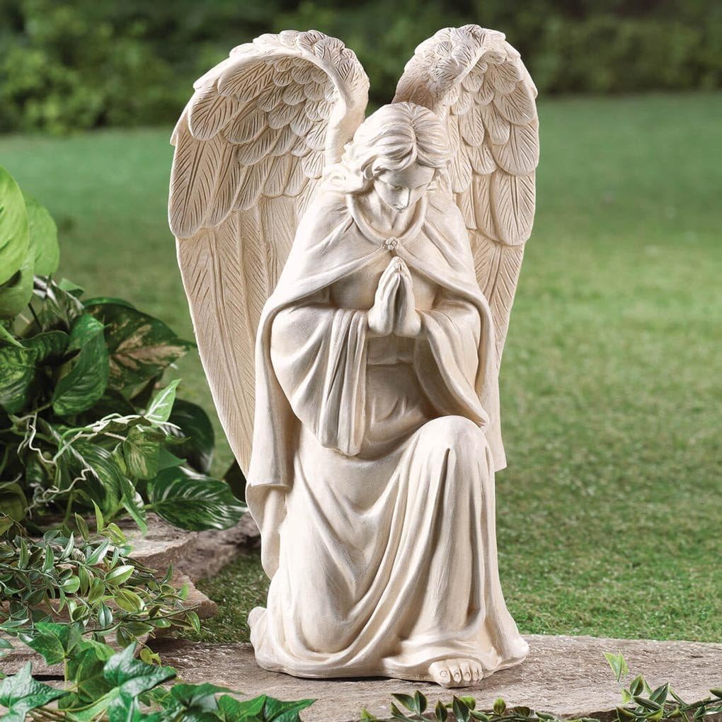 Fox Valley Traders Aoboco White Resin Angel Statue - Religious Garden Statue Remembrance Memorial Guardian Angel – 16 inch