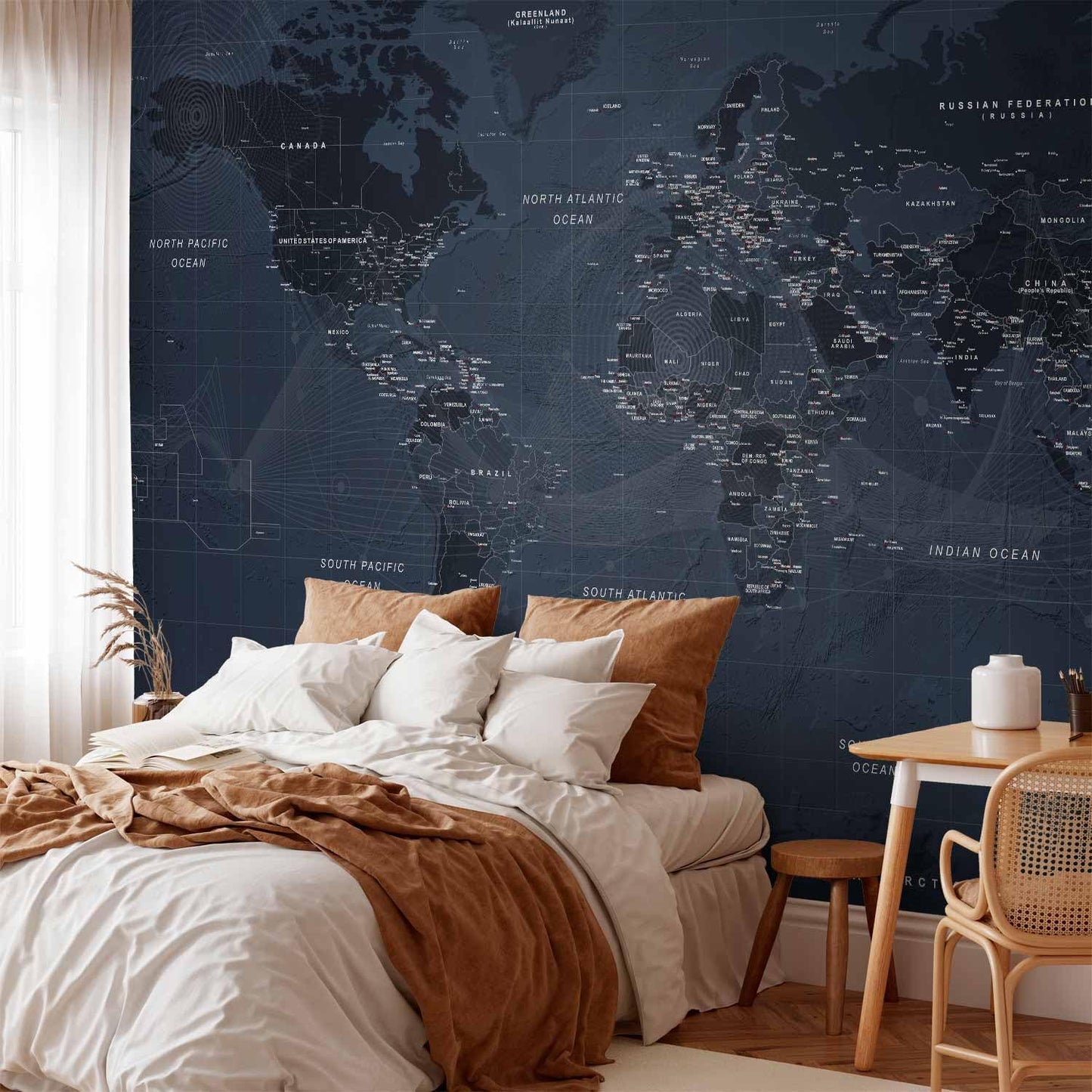 artgeist Premium Wall Mural World Map 118x83 in - XXL Non-Woven Wallpaper Fleece Wall Decor Photo Print Picture Image Design Home Map of The World k-A-0123-a-a
