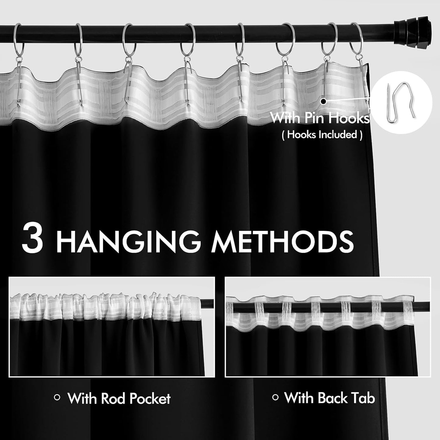 MIULEE Black Back Tab Blackout Curtains 98 Inch Length 2 Panels Set for Living Room Bedroom Privacy, Halloween Rod Pocket/Pinch Pleat Thermal Insulated Room Darkening Pleated Light Blocking Drapes