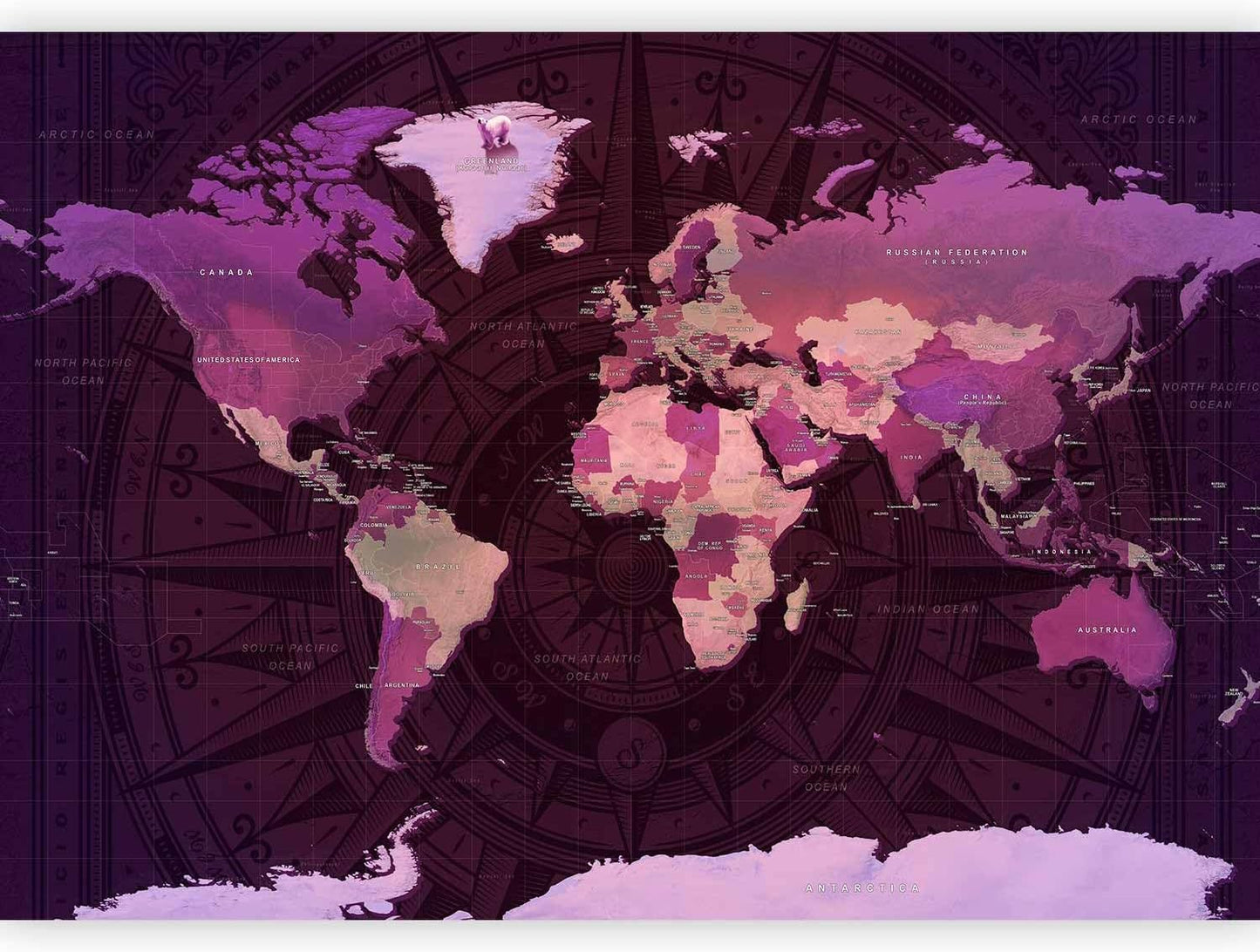 artgeist Wall Mural World Map 135x101 in - XXL Peel and Stick Self-Adhesive Wallpaper Removable Large Sticker Foil Wall Decor Print Picture Image Design Map of The World k-A-0273-a-a