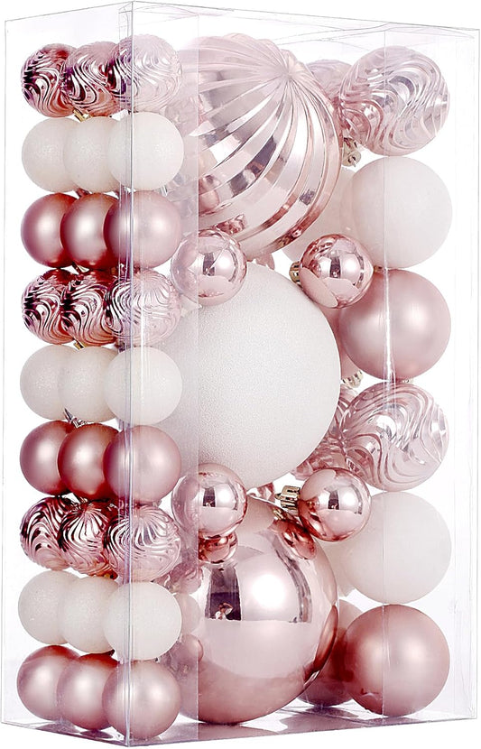 Christmas Ball Ornaments for Xmas Decorations,50 pcs Christmas Extra Large Tree Shatterproof Ornaments-Rose Gold (Combo of 5 Style in 3 Sizes)