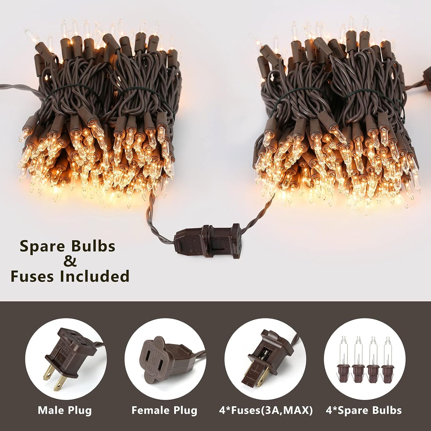 Clear Christmas Lights, 69.6ft 300ct Incandescent Christmas Lights, Connectable Outdoor Mini Tree Light Xmas Fairy Light, 120V UL Certified Indoor String for Xmas Party Birthday, Warm White